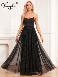 Casual Dresses Sexy Backless Black Maxi Sequin Summer Dress Women Elegant Luxury Mesh Birthday Party Long Prom Evening Vestidos