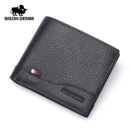 Wallets BISONDENIM Genuine Leather Men Wallets Fashion Coin Pocket Card Holder Men Purse Simple Quality Male Wallets Free Name Engraving