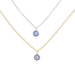 Necklaces 925 Sterling Silver Blue White Cubic Zirconia Cz Paved Geometric Round Turkish Evil Eye Pendant Necklace Delicate Thin Chain
