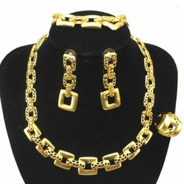 Necklace Earrings Set Fashion Ladies Exquisite Bracelet Women Birthday Gift Luxury Dubai Gold Plated Fine Jewelry FHK17980