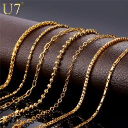 Necklaces U7 Basic Stainless Steel Necklace for Men Women Link Chain Chokers Solid Metal 20" inches Adjustable