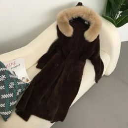 Women's Fur Spring Autumn Sweater Knit 2024 Real Coat Jacket Women Natural Collar Hooded Pocket X-long Loose Outerwear