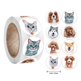 ملصقات 500 PCS/Roll Teacher Reward Dotevivity Dotvivity Cat Dog Sticker for School School Steprate Student Studetery Kids