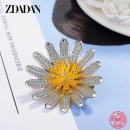 Jewelry ZDADAN 925 Sterling Silver Big Daisy Brooch For Women Wedding Fashion Jewelry Gift