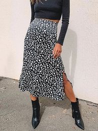 Sexy Leopard Print Chiffon Split Skirt Casual Fashion Long Skirts for Women Spring Summer Zip Elegant Female 240418