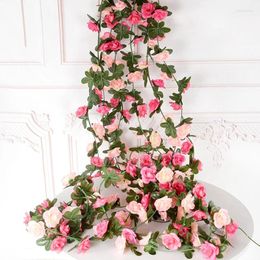 Decorative Flowers 243cm Artificial Rose Garland Green Leaf Silk Flower Vine For Wedding Arch Home Garden Decor Fake Plant Christmas Wreath