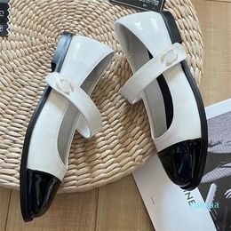 Designer ballet flats paired with black and white patchwork leather anti slip sleeveless round toe classic womens formal shoes