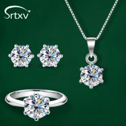 Necklaces Total 9 CT Moissanite Diamond Sets For Women Pendant Necklace Wedding Rings Stud Earring Birthday Bridal Gifts Fine Jewelry Sets