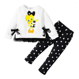 Clothing Sets 2PCS Kids Girl Clothes Set Long Sleeves Cute Cartoon Top Wave Point Pants Fashion Autumn Outfit Suit For Child 1-6 Years