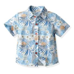 T-shirts Summer Shirt Boys Shirts light blue Printed Blouse Beach Short Sleeve Baby Casual Boys Shirt With Half Collar For Children Top