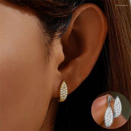 Hoop Earrings 925 Sterling Silver Zircon Geometric Earring For Women Girl Simple Fashion Leaf Design Jewellery Party Gift Drop