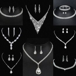 Valuable Lab Diamond Jewellery set Sterling Silver Wedding Necklace Earrings For Women Bridal Engagement Jewellery Gift F1Tu#