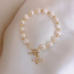 Natural pearl micro inlaid zircon bee Bracelet high level light luxury bracelet pearl chain bracelet for women