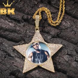 Necklaces TBTK Hiphop Five Pointed Star Pendant Custom Photo Frame Iced Out CZ DIY Fashion Memory Jewellery For Men And Women