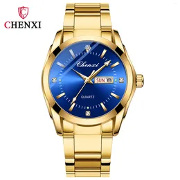 Wristwatches 2024 Fashion Chenxi Sets Golden Full Stainless Steel Luxury Strap Dress Watch For Waterproof Couple Men And Women Watches