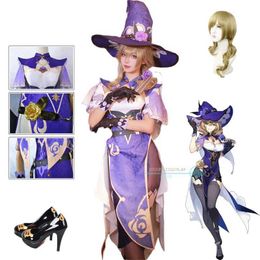 Anime Costumes Lisa Minci Cosplay Game Genshinimpact Lisa Minci Cosplay Come Dress Wig Shoes Full Set Role Play Carnival Party Clothes Y240422