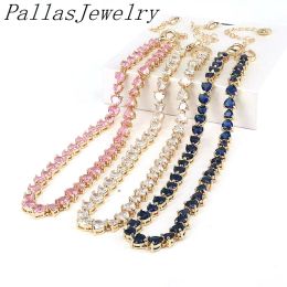 Necklaces 3Pcs Gold Plated Bling White Pink CZ Zircon Paved Heart Chain Choker Necklace For Women Jewellery Gift Charm Wedding Party Bride