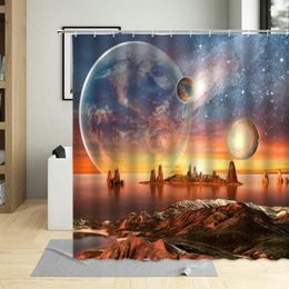 Shower Curtains Dream Starry Sky Universe Space Curtain Set Planet Sunset Sea Surface Landscape Bathroom Polyester Cloth