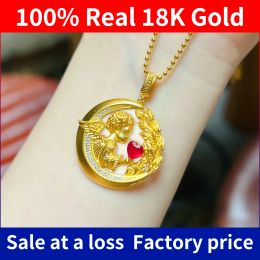 Necklaces Szjinao 100% Real 18K Gold Angel Necklace For Women With Certificate Initial Original Au750 Jewelry Trending Love Gift 2024 New