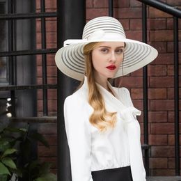 Berets Lady Designer Original Fedoras White Hat Female Summer Sunshade Linen Sunscreen Cap Wide Brim Headwear B-8189