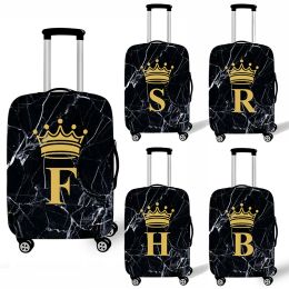 Accessories Fashion Black Marble Crown Letter Luggage Cover Travel Letter A Z Crown Suitcase Covers Elastic Trolley Case Protective Cover