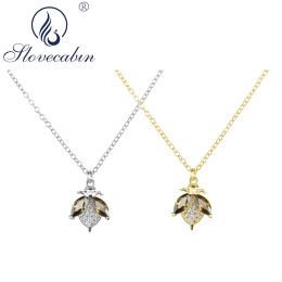 Necklaces Slovecabin Pure 925 Sterling Silver Honey Bee Pendant Crystal Necklace Femme Chain Luxury Femme Choker Necklaces Fine Jewelry