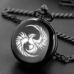 Pocket Watches Dancing Bird Cool Style Fashion Design Carving English Alphabet Face Watch A Belt Chain Black Quartz Perfect Gift