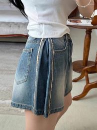 Women's Shorts Korea Vintage Loose Short Pants Women Y2k Fashion Casual Washed Thin Jeans Female High Waist Faded Patchwork