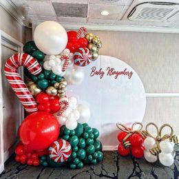 Party Decoration Christmas Balloon Garland Arch Kit Red Green White Xmas Candy Cane Foil Metal Gold Long Ballon Year Home Decor