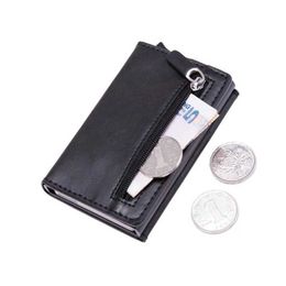 Money Clips DIENQI Anti Rfid id Card Holder Case Men Leather Metal Wallet Male Coin Purse Women Mini Carbon Credit Card Holder With Zipper Y240422