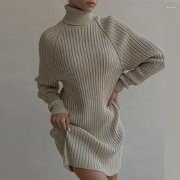 Casual Dresses Knitted Long Sleeve Short Fashion Turtleneck Sweater Dress For Women Office Lady Autumn Winter Thicken Loose 30175