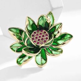 Brooches Women's Brooch Green Minimalist Retro Lotus With Rhinestone Inlay Exquisite Overcoat Accessories 2024 Design