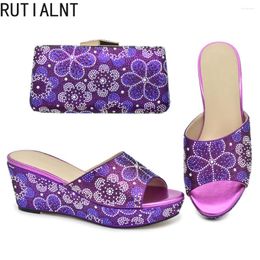 Dress Shoes African Shoe And Bag Set Decorated With Rhinestone Summer High Heeled For Women Italian Matching Bags 2024