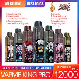 Original VAPME KING PRO 12000 Puff Disposable Vape Pen 0% 2% 3% 5% Mesh Coil 850mAh Rechargeable Battery 20ml Pod Puffs 12K E Cigarettes 10 Flavors