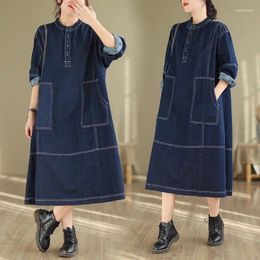 Casual Dresses Women's Denim Dress 2024 Autumn And Winter Simple Loose Fit Large Size Vintage Fashion Jeans Vestidos Z3069