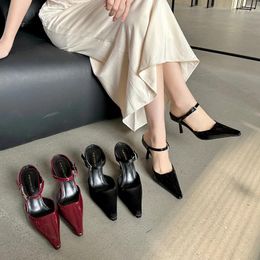 Casual Shoes Pointed Heel Sandals 2024 Summer Female Shoe Stiletto Girls Beige Spring Low Clear High Closed Fashion Comfort Buckle