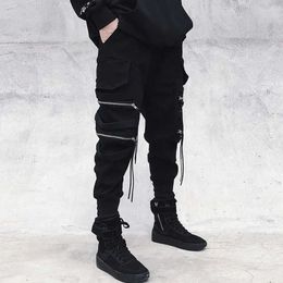 Men's Pants Commodity pants hip-hop joggers mens loose harem pants multi pocket ribbon mens pants mens casual T-shirts and sports pants Y240422