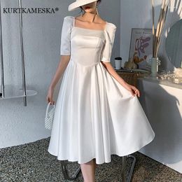 Party Dresses White Satin Evening Prom For Women Summer 2024 Square Collar A-LINE Dress Elegant Wedding Pos Formal Vestidos