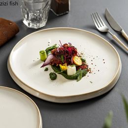 Simple Ceramic Dinner Plates Round Pasta Steak Plate Restaurant Solid Color Creative Tableware Snack Dessert Tray Cooking Dishes 240415
