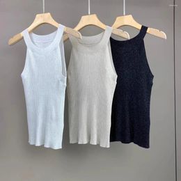 Women's Tanks Sleeveless Stretch Knitted Sweater Vest For Women Bright Silk Pullover Slim And Versatile Monochromatic Style Summer 20