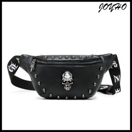 Packs Luxury Womens Waist Bag Fanny Pack Rock Skull PU Bag Belt Purse Female Fashion Zipper Small Purse Phone Key Pouch Chest Bag