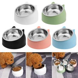 Supplies Cute Cat Dog Bowl Protect The Cervical Spine Oblique Mouth Pet Stainless Steel Fallresistant Durable Food Bowl Pet Supplies