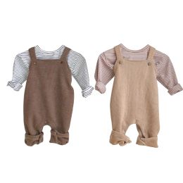 T-shirts Autumn Baby TShirts Overalls Suit for Boys Girls Korean Stripe Pullover Romper Cotton Kids Sling Jumpsuits Infant Clothes Set