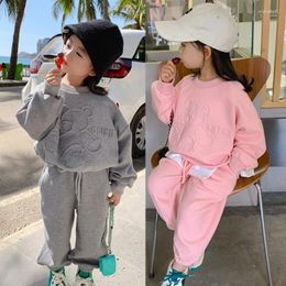 Clothing Sets 2-8Years Spring Autumn Girls Set Cartoon Bear Long Sleeved Hoodies Pants 2Pcs Suit For Kids Children Casual Outfit