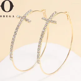 Hoop Earrings Obega Cross Shiny Cubic Zircon Gold And Silver-Color Exquisite Statement Jewelry Daily Wear Woman Round Earring