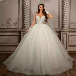 Vintage Ball Gown Wedding Dresses 2024 Scoop Neck Bead Sequin Bridal Gown Cap Sleeve Tulle Puffy Skirt vestidos de mariage