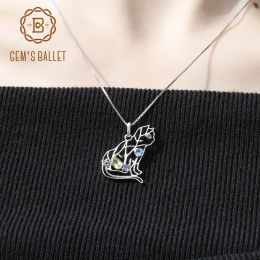 Necklaces GEM'S BALLET 925 Sterling Silver Handmade Colour Cat Pendant Necklace Natural Peridot Amethyst Topaz Gemstone For Women Jewellery