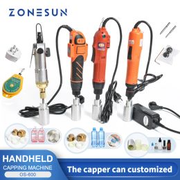Processors ZONESUN Manual Flat Cap Screwing Machine Set Electric Plastic Bottle With Security Ring Capper Portable Wearable Lid Tightener