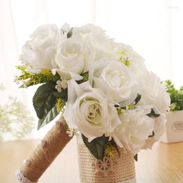 Wedding Flowers HONGFUYU Beautiful White Bridal Bridesmaid Flower Accessories Bouquet Artificial Rose Bouquets