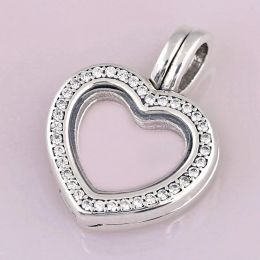 Strands Small Lockets Sparkling Heart Floating Crystal Necklace Pendant For 925 Sterling Silver Bead Charm Bracelet Europe DIY Jewelry